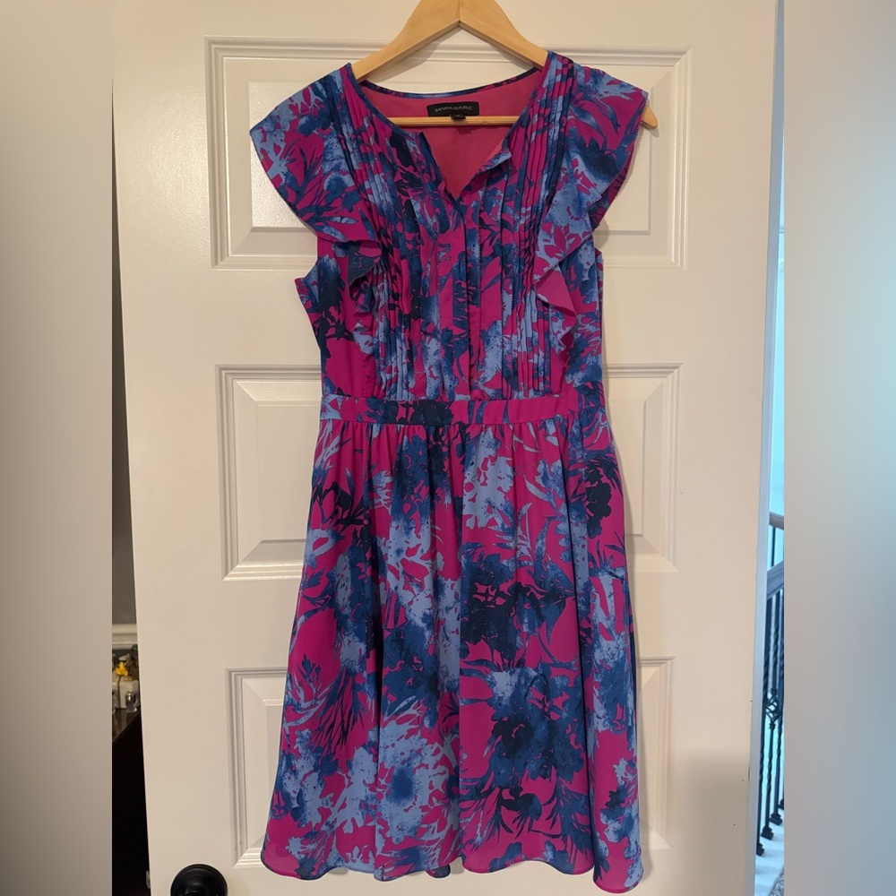 Banana Republic Pink and Blue Floral Midi Dress